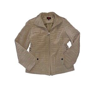 Gallery Women's Quilted Beige Jacket Pockets Lined Coat Large